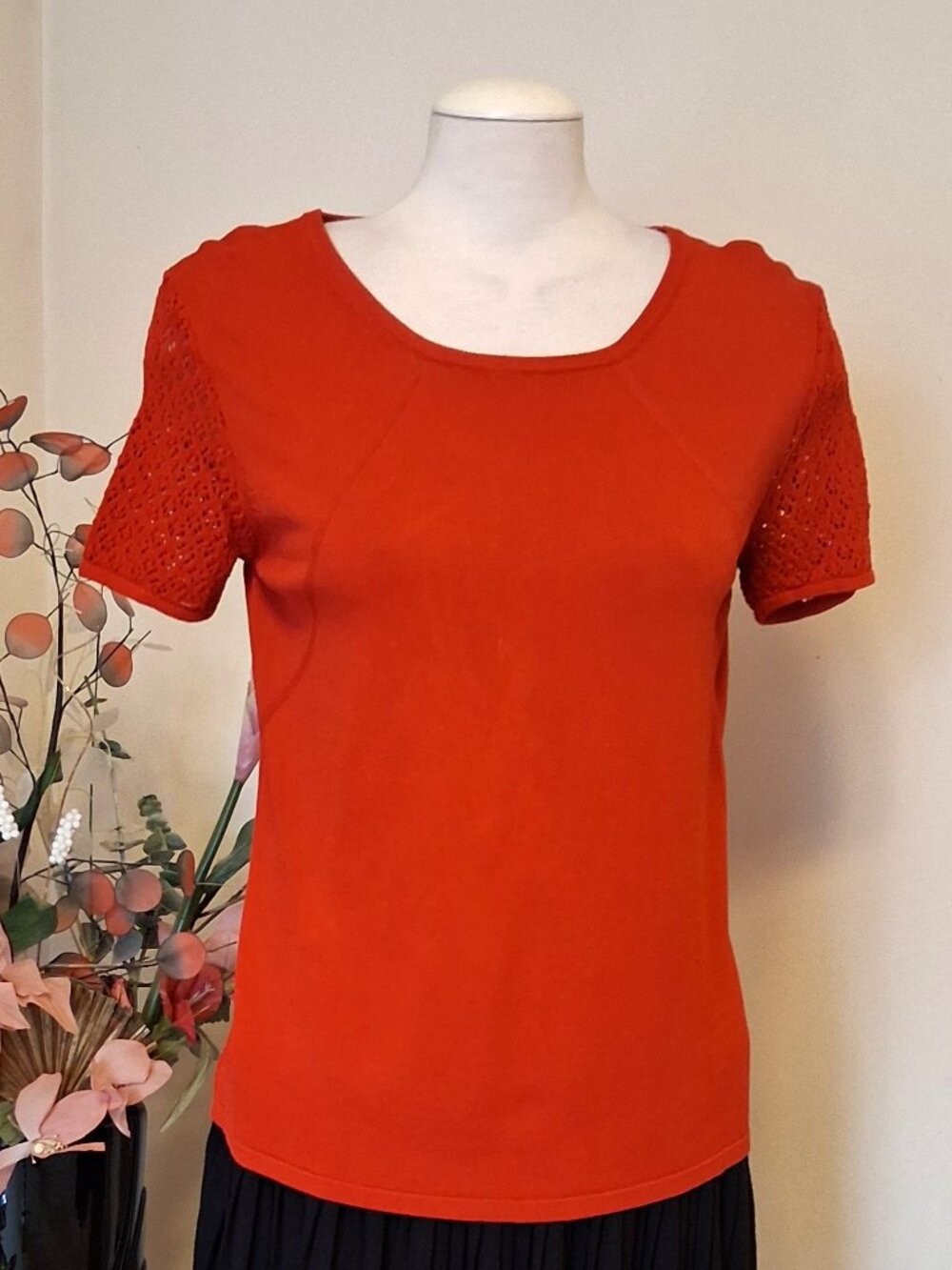 NWT Red Short Cochet Sleeve Scoop Neck Tunic Undershirt Stretch Cardigan Top 10